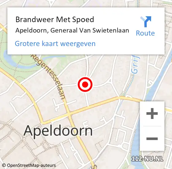 Locatie op kaart van de 112 melding: Brandweer Met Spoed Naar Apeldoorn, Generaal Van Swietenlaan op 18 oktober 2020 00:57