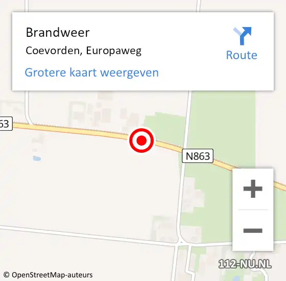 Locatie op kaart van de 112 melding: Brandweer Coevorden, Europaweg op 18 oktober 2020 02:44