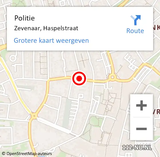 Locatie op kaart van de 112 melding: Politie Zevenaar, Haspelstraat op 18 oktober 2020 03:43