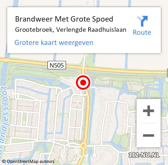 Locatie op kaart van de 112 melding: Brandweer Met Grote Spoed Naar Grootebroek, Verlengde Raadhuislaan op 18 oktober 2020 05:47