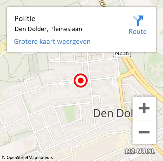 Locatie op kaart van de 112 melding: Politie Den Dolder, Pleineslaan op 22 mei 2014 07:45