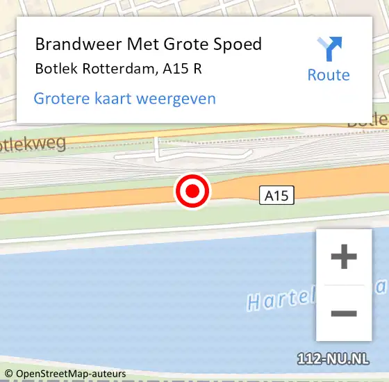 Locatie op kaart van de 112 melding: Brandweer Met Grote Spoed Naar Botlek Rotterdam, A15 R op 18 oktober 2020 06:12