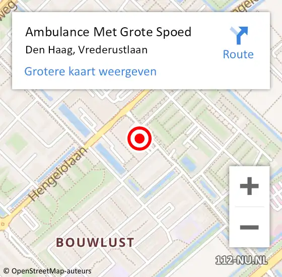 Locatie op kaart van de 112 melding: Ambulance Met Grote Spoed Naar Den Haag, Vrederustlaan op 18 oktober 2020 06:32