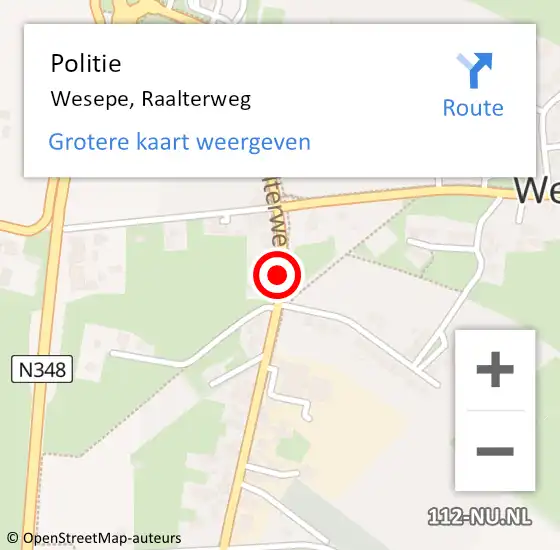 Locatie op kaart van de 112 melding: Politie Wesepe, Raalterweg op 18 oktober 2020 10:38