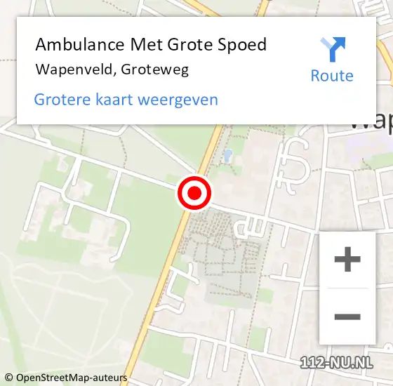 Locatie op kaart van de 112 melding: Ambulance Met Grote Spoed Naar Wapenveld, Groteweg op 18 oktober 2020 11:46