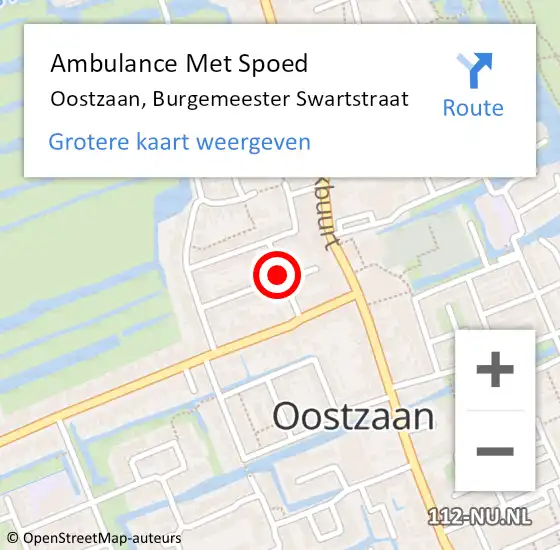 Locatie op kaart van de 112 melding: Ambulance Met Spoed Naar Oostzaan, Burgemeester Swartstraat op 18 oktober 2020 14:41