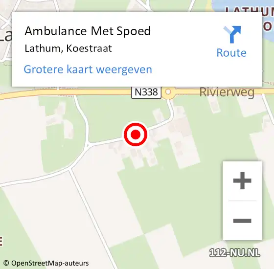 Locatie op kaart van de 112 melding: Ambulance Met Spoed Naar Lathum, Koestraat op 18 oktober 2020 15:33