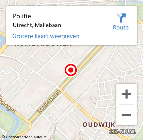 Locatie op kaart van de 112 melding: Politie Utrecht, Maliebaan op 18 oktober 2020 15:47