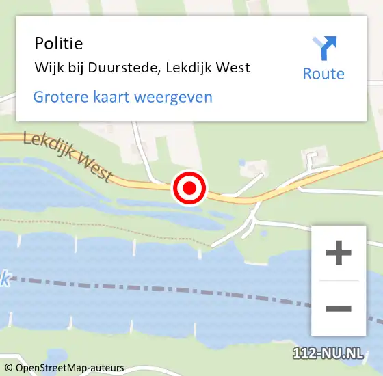 Locatie op kaart van de 112 melding: Politie Wijk bij Duurstede, Lekdijk West op 18 oktober 2020 15:59