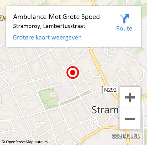 Locatie op kaart van de 112 melding: Ambulance Met Grote Spoed Naar Stramproy, Lambertusstraat op 18 oktober 2020 16:18