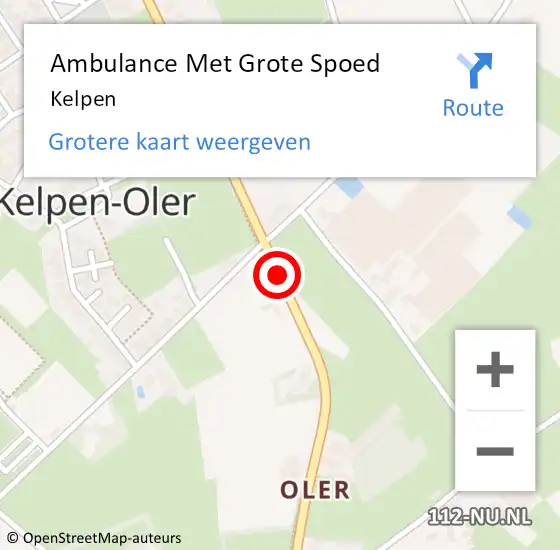 Locatie op kaart van de 112 melding: Ambulance Met Grote Spoed Naar Kelpen-Oler, Rijksweg Noord op 18 oktober 2020 17:13