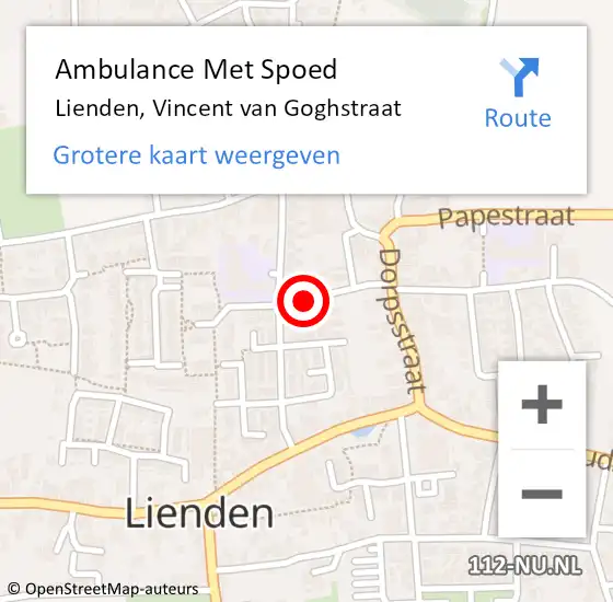 Locatie op kaart van de 112 melding: Ambulance Met Spoed Naar Lienden, Vincent van Goghstraat op 18 oktober 2020 18:43