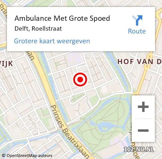 Locatie op kaart van de 112 melding: Ambulance Met Grote Spoed Naar Delft, Roellstraat op 18 oktober 2020 18:52