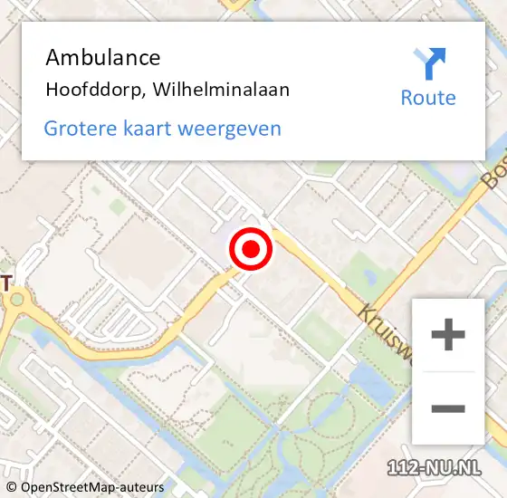 Locatie op kaart van de 112 melding: Ambulance Hoofddorp, Wilhelminalaan op 18 oktober 2020 19:07