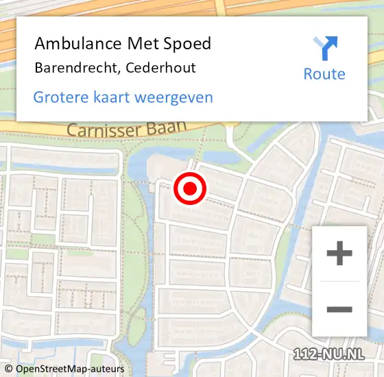 Locatie op kaart van de 112 melding: Ambulance Met Spoed Naar Barendrecht, Cederhout op 18 oktober 2020 20:24