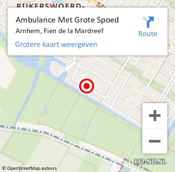 Locatie op kaart van de 112 melding: Ambulance Met Grote Spoed Naar Arnhem, Fien de la Mardreef op 19 oktober 2020 03:40