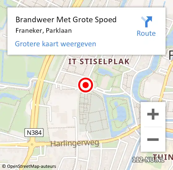 Locatie op kaart van de 112 melding: Brandweer Met Grote Spoed Naar Franeker, Parklaan op 19 oktober 2020 06:01