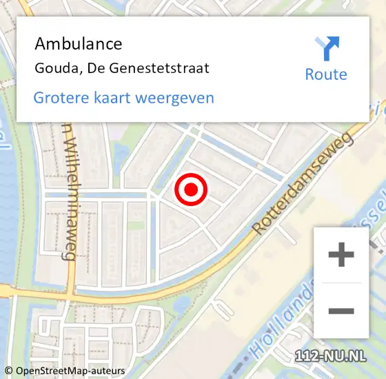 Locatie op kaart van de 112 melding: Ambulance Gouda, De Genestetstraat op 19 oktober 2020 08:26