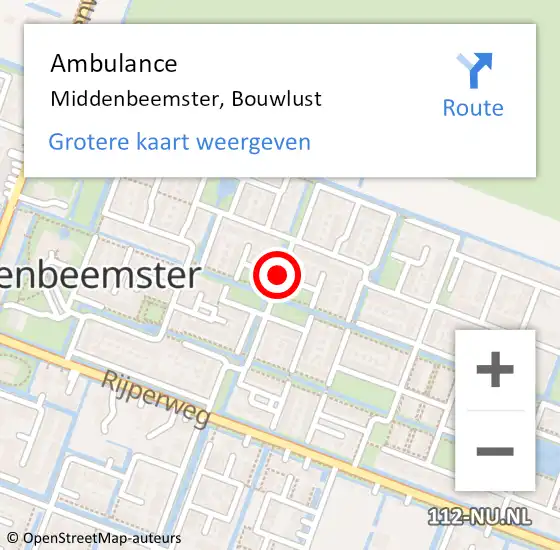 Locatie op kaart van de 112 melding: Ambulance Middenbeemster, Bouwlust op 19 oktober 2020 08:54