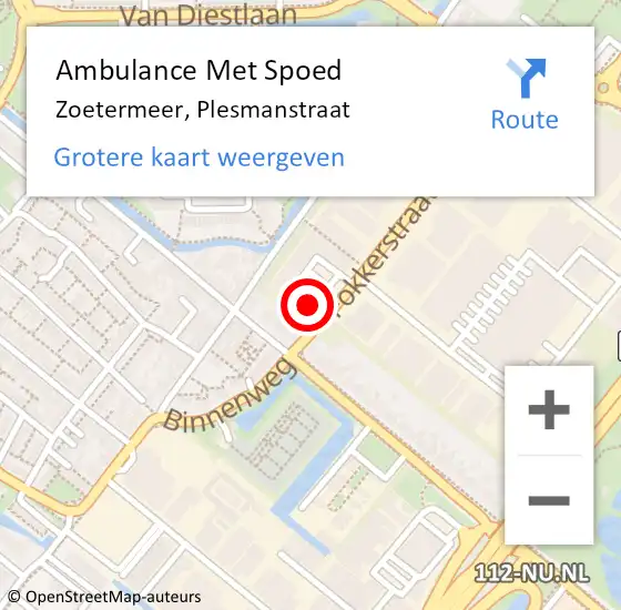 Locatie op kaart van de 112 melding: Ambulance Met Spoed Naar Zoetermeer, Plesmanstraat op 2 oktober 2013 17:32