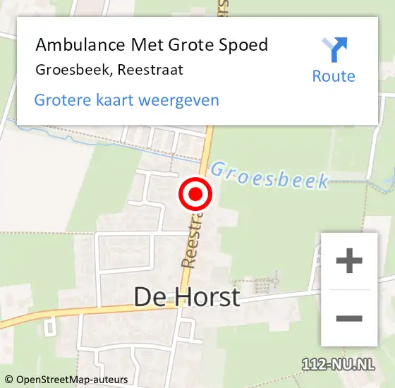 Locatie op kaart van de 112 melding: Ambulance Met Grote Spoed Naar Groesbeek, Reestraat op 19 oktober 2020 11:00