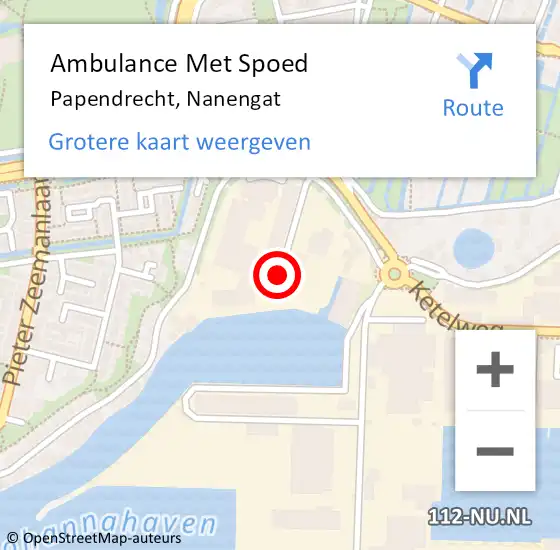 Locatie op kaart van de 112 melding: Ambulance Met Spoed Naar Papendrecht, Nanengat op 19 oktober 2020 12:45