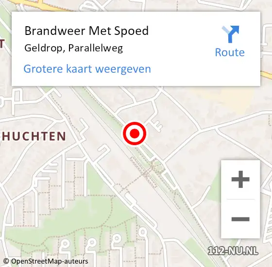 Locatie op kaart van de 112 melding: Brandweer Met Spoed Naar Geldrop, Parallelweg op 19 oktober 2020 15:15