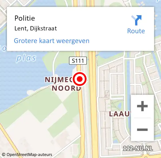 Locatie op kaart van de 112 melding: Politie Lent, Dijkstraat op 19 oktober 2020 15:27