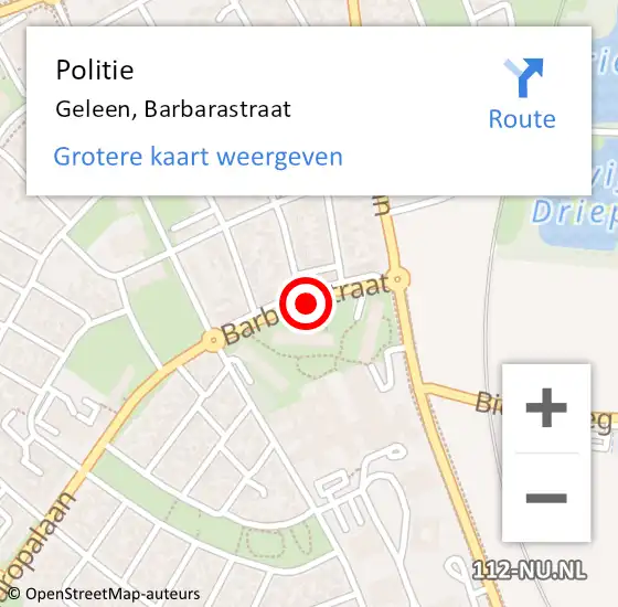 Locatie op kaart van de 112 melding: Politie Geleen, Barbarastraat op 19 oktober 2020 15:48