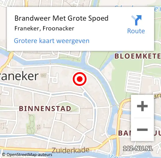 Locatie op kaart van de 112 melding: Brandweer Met Grote Spoed Naar Franeker, Froonacker op 19 oktober 2020 19:18