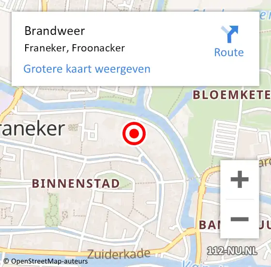 Locatie op kaart van de 112 melding: Brandweer Franeker, Froonacker op 19 oktober 2020 19:22