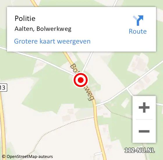 Locatie op kaart van de 112 melding: Politie Aalten, Bolwerkweg op 19 oktober 2020 22:50