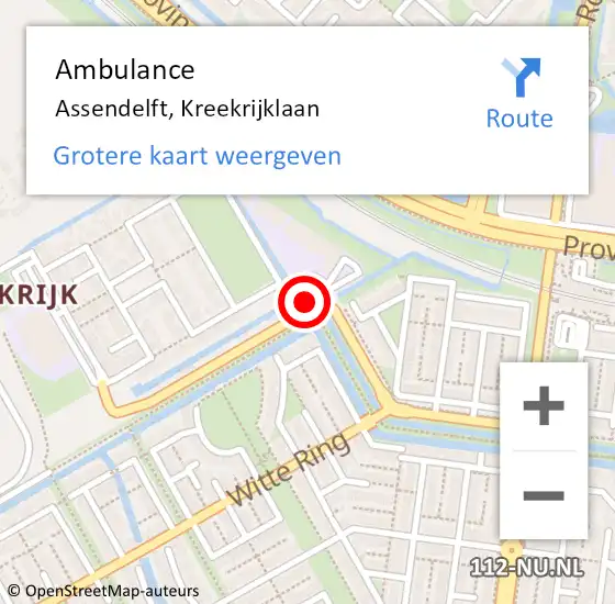 Locatie op kaart van de 112 melding: Ambulance Assendelft, Kreekrijklaan op 19 oktober 2020 23:39