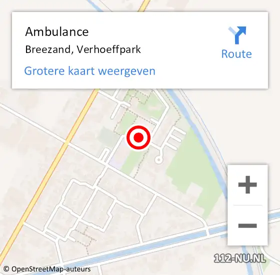 Locatie op kaart van de 112 melding: Ambulance Breezand, Verhoeffpark op 19 oktober 2020 23:57