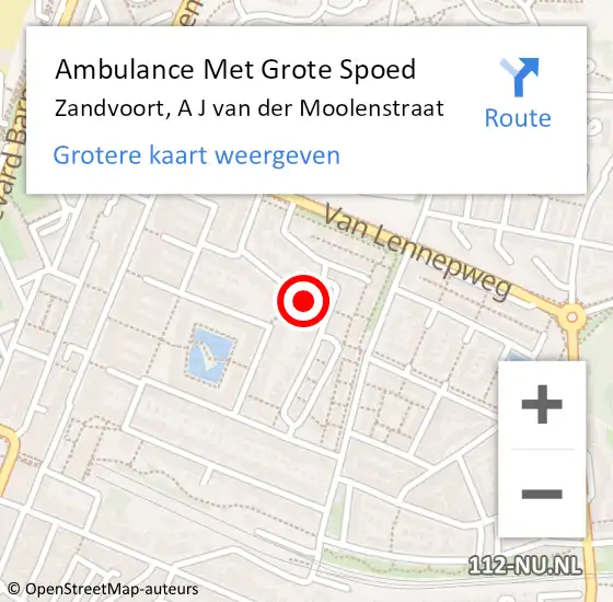 Locatie op kaart van de 112 melding: Ambulance Met Grote Spoed Naar Zandvoort, A J van der Moolenstraat op 20 oktober 2020 00:22
