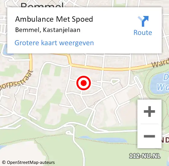 Locatie op kaart van de 112 melding: Ambulance Met Spoed Naar Bemmel, Kastanjelaan op 20 oktober 2020 02:57