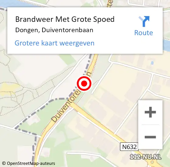 Locatie op kaart van de 112 melding: Brandweer Met Grote Spoed Naar Dongen, Duiventorenbaan op 20 oktober 2020 06:10