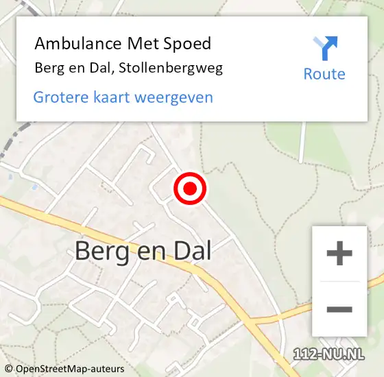 Locatie op kaart van de 112 melding: Ambulance Met Spoed Naar Berg en Dal, Stollenbergweg op 20 oktober 2020 07:10