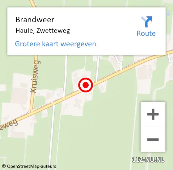 Locatie op kaart van de 112 melding: Brandweer Haule, Zwetteweg op 20 oktober 2020 07:48