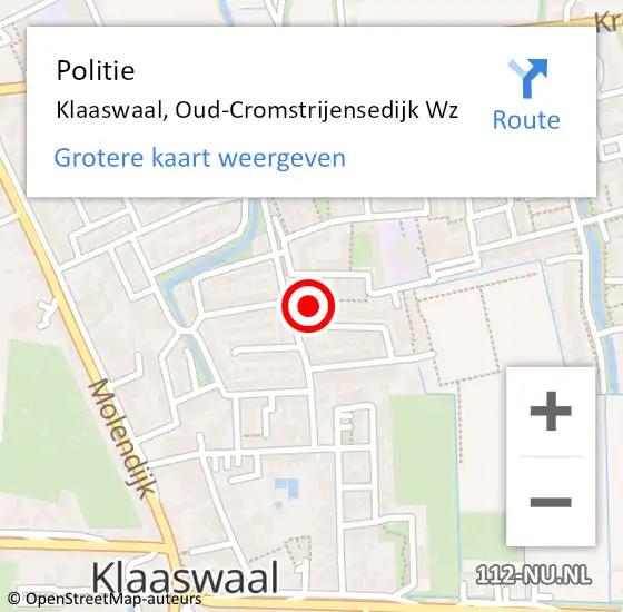 Locatie op kaart van de 112 melding: Politie Klaaswaal, Oud-Cromstrijensedijk Wz op 20 oktober 2020 07:55