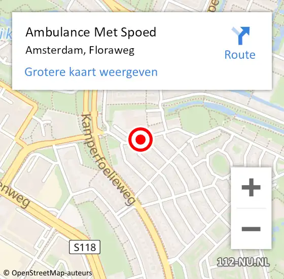 Locatie op kaart van de 112 melding: Ambulance Met Spoed Naar Amsterdam, Floraweg op 20 oktober 2020 09:34