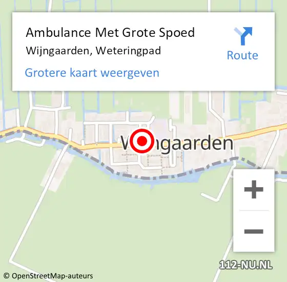 Locatie op kaart van de 112 melding: Ambulance Met Grote Spoed Naar Wijngaarden, Weteringpad op 20 oktober 2020 11:44