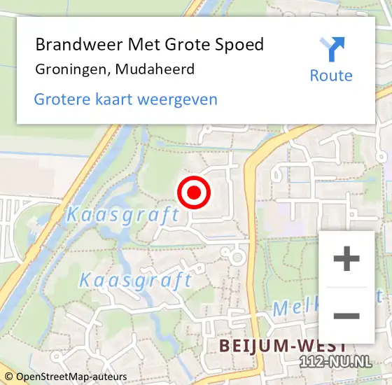 Locatie op kaart van de 112 melding: Brandweer Met Grote Spoed Naar Groningen, Mudaheerd op 20 oktober 2020 12:18