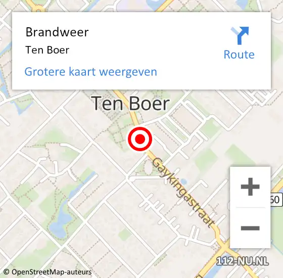 Locatie op kaart van de 112 melding: Brandweer Ten Boer op 20 oktober 2020 13:34