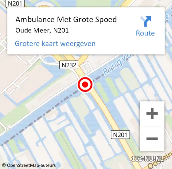 Locatie op kaart van de 112 melding: Ambulance Met Grote Spoed Naar Oude Meer, N201 op 22 mei 2014 10:49