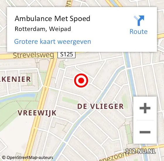 Locatie op kaart van de 112 melding: Ambulance Met Spoed Naar Rotterdam, Weipad op 20 oktober 2020 14:31