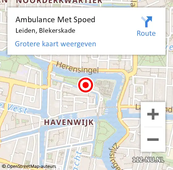 Locatie op kaart van de 112 melding: Ambulance Met Spoed Naar Leiden, Blekerskade op 20 oktober 2020 17:22