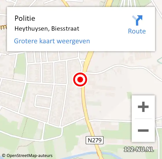 Locatie op kaart van de 112 melding: Politie Heythuysen, Biesstraat op 20 oktober 2020 18:12