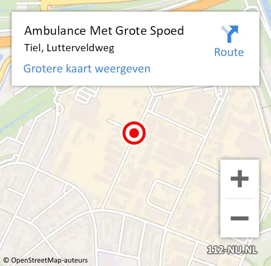 Locatie op kaart van de 112 melding: Ambulance Met Grote Spoed Naar Tiel, Lutterveldweg op 20 oktober 2020 20:23