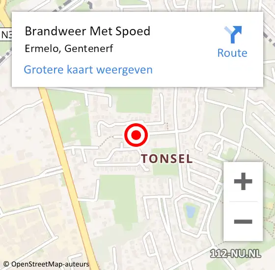 Locatie op kaart van de 112 melding: Brandweer Met Spoed Naar Ermelo, Gentenerf op 20 oktober 2020 20:53